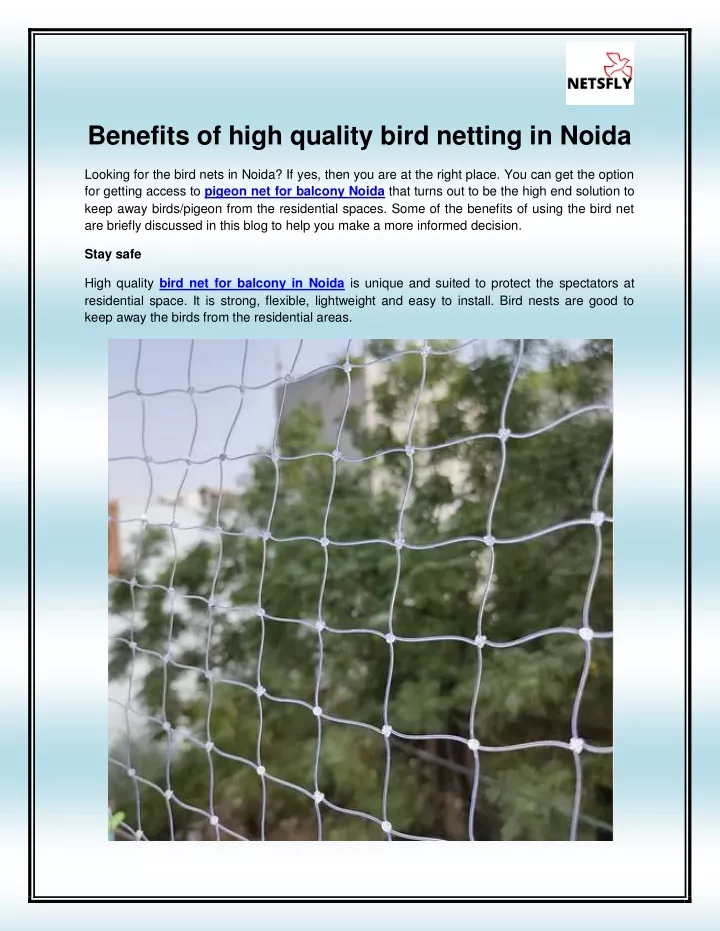 benefits of high quality bird netting in noida