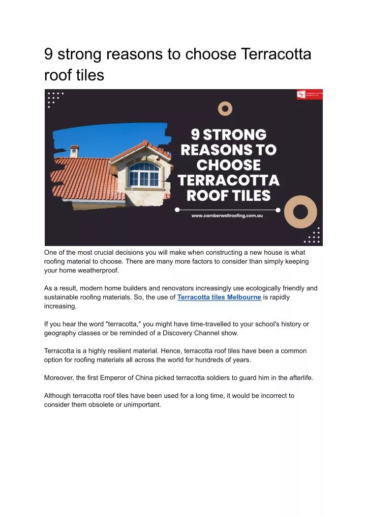 9 strong reasons to choose terracotta roof tiles