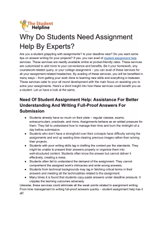 Why Do Students Need Assignment Help By Experts