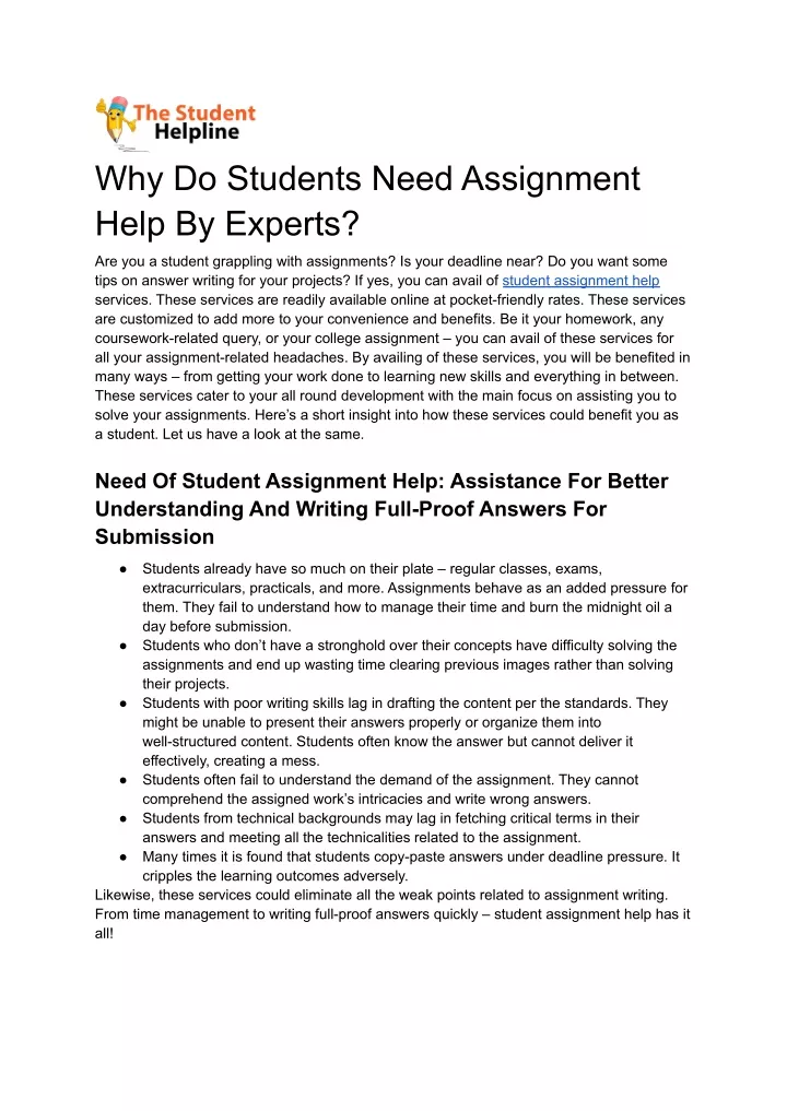 why do students need assignment help by experts
