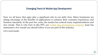 Emerging Trend of Mobile App Development