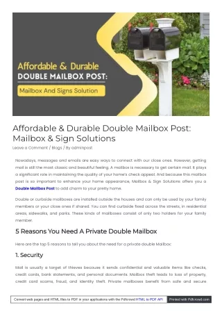 Affordable & Durable Double Mailbox Post