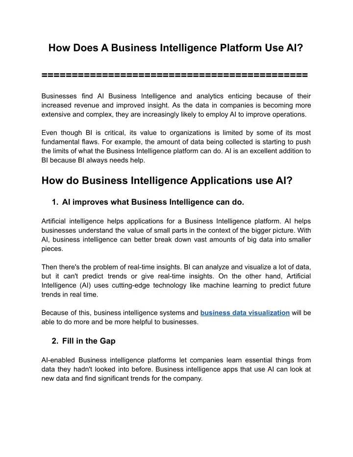 how does a business intelligence platform use ai