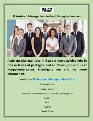 it assistant manager jobs in goa happyhunterz com