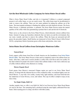Get the Best Wholesale Coffee Company for Swiss Water Decaf coffee.docx