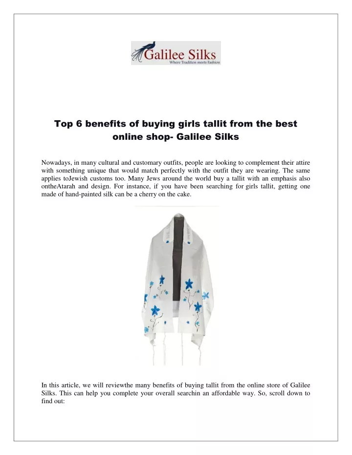 top 6 benefits of buying girls tallit from