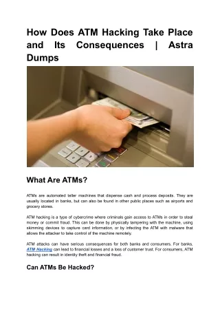 How Does ATM Hacking Take Place and Its Consequences _ Astra Dumps