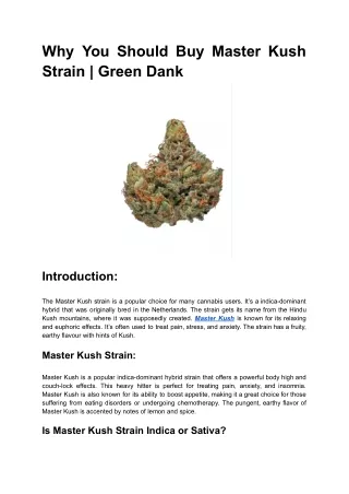 Why You Should Buy Master Kush Strain _ Green Dank