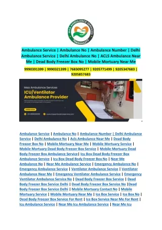 Icu Acls Ventilator Ambulance Service | Icu Cardiac Ambulance Service | Icu Vent