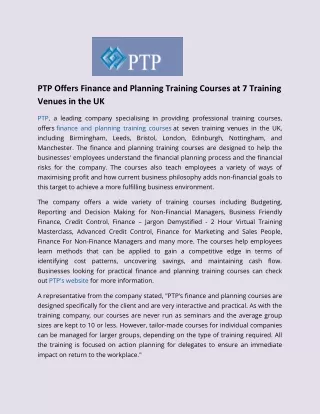 ptp offers finance and planning training courses