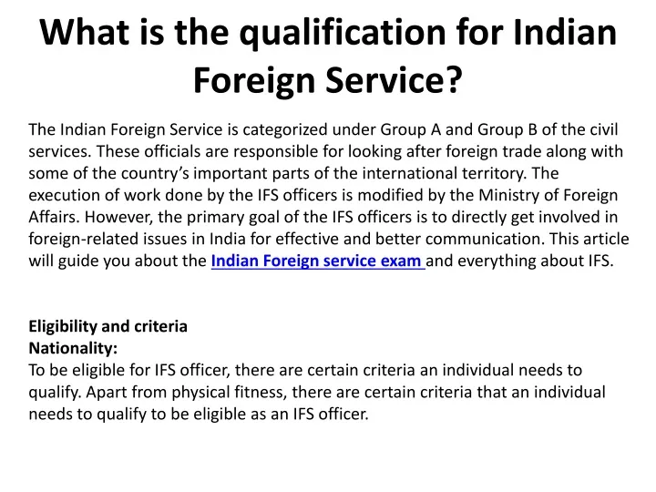 what is the qualification for indian foreign service