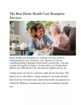 The Best Home Health Care Brampton Services