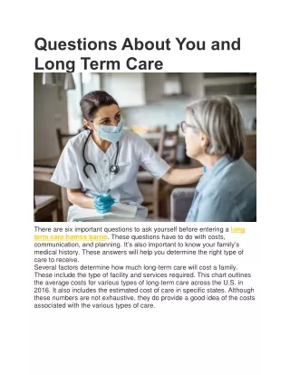 Questions About You and Long Term Care