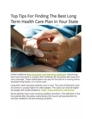 Top Tips For Finding The Best Long Term Health Care Plan In Your State