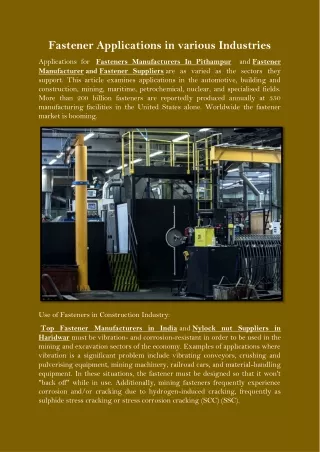 fastener applications in various industries