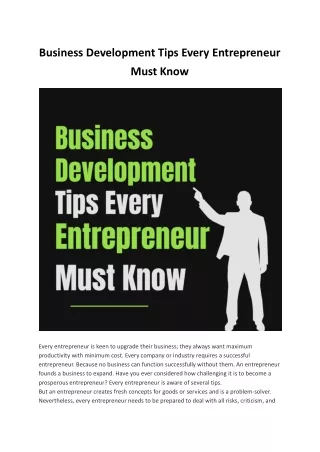 Know The Business Development Tips