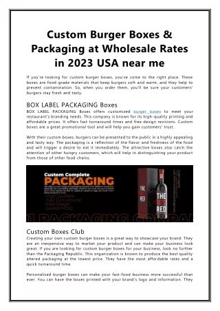 custom burger boxes packaging at wholesale rates