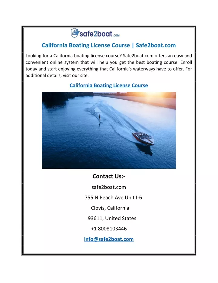 california boating license course safe2boat com