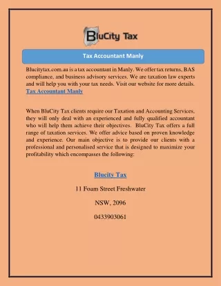Tax Accountant Manly  Blucitytax