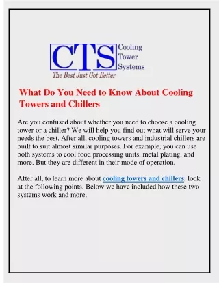 What Do You Need to Know About Cooling Towers and Chillers