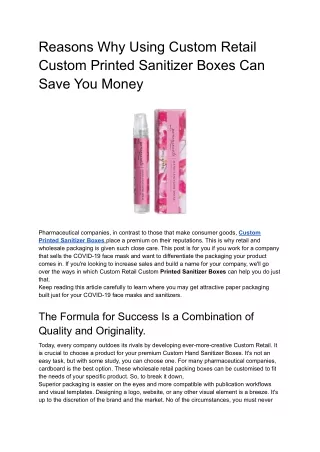 Reasons Why Using Custom Retail Custom Printed Sanitizer Boxes Can Save You Mone
