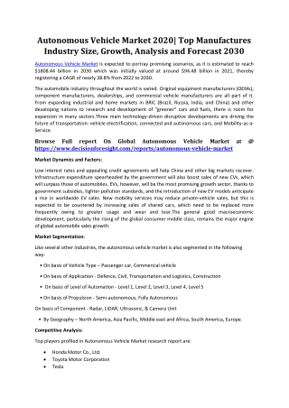 autonomous vehicle market 2020 top manufactures