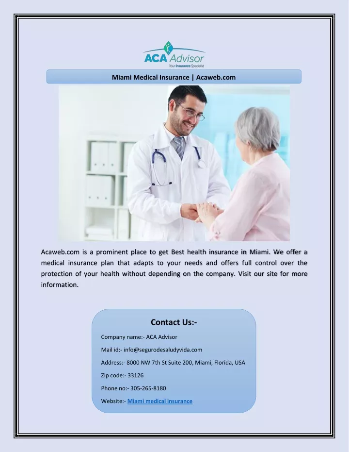 miami medical insurance acaweb com