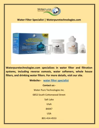 Water Filter Specialist | Waterpuretechnologies.com