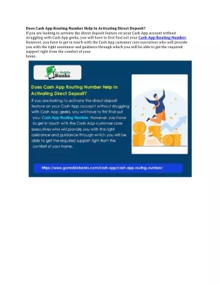 Does Cash App Routing Number Help In Activating Direct Deposit?
