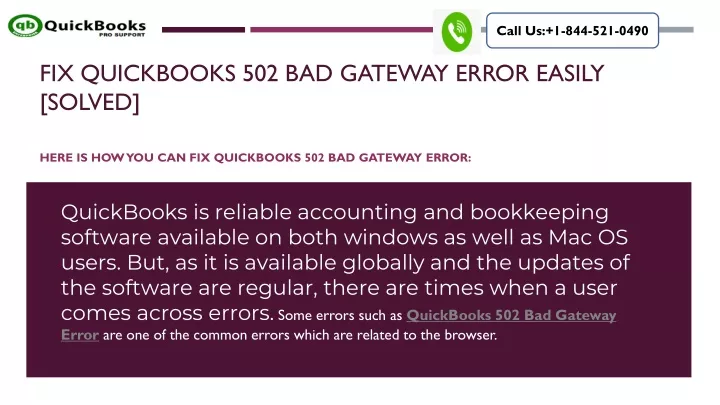 fix quickbooks 502 bad gateway error easily solved