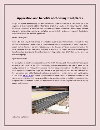 application and benefits of choosing steel plates