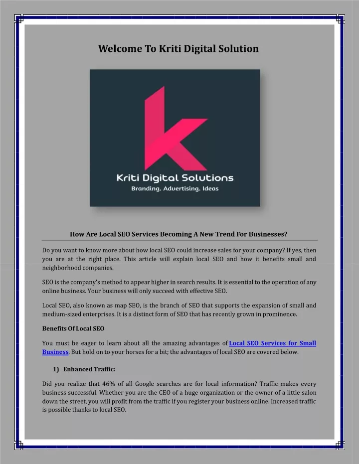 welcome to kriti digital solution