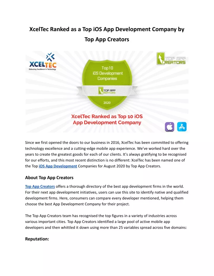 xceltec ranked as a top ios app development