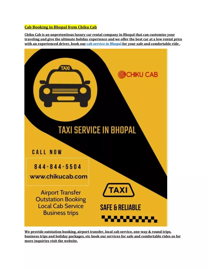 cab booking in bhopal from chiku cab