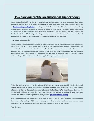 How can you certify an emotional support dog