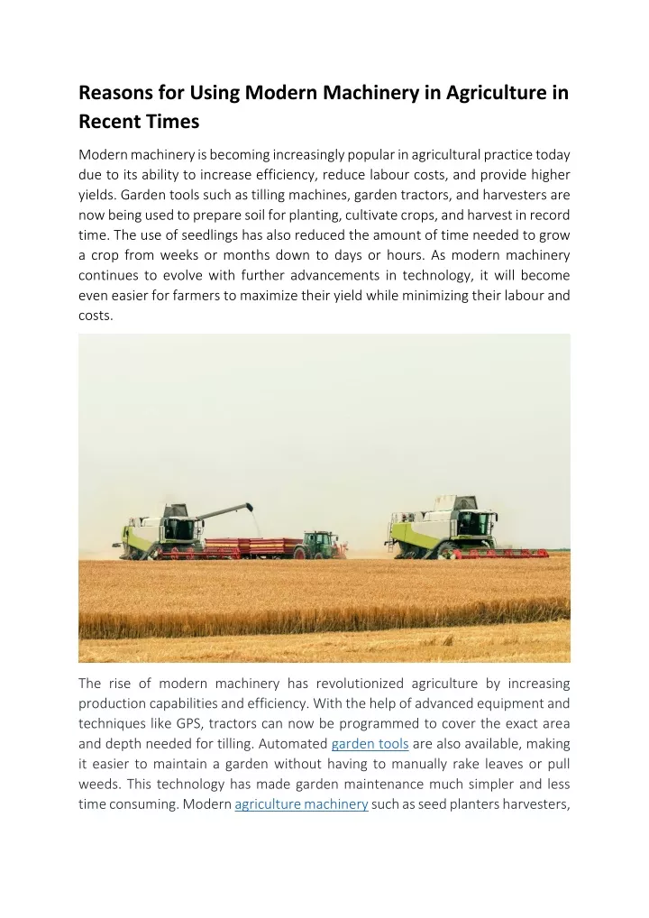 reasons for using modern machinery in agriculture