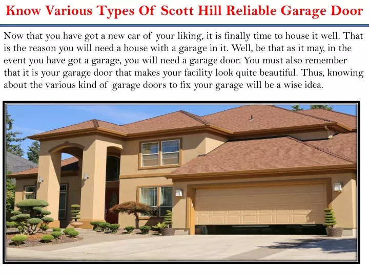 know various types of scott hill reliable garage