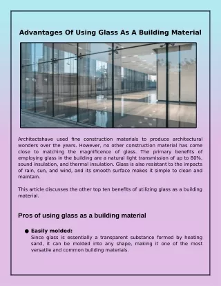 advantages of using glass as a building material