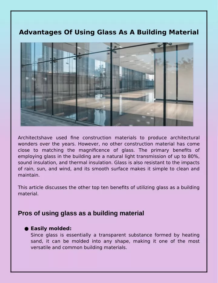 advantages of using glass as a building material