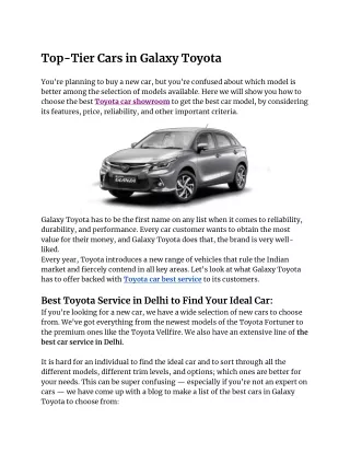 Top-Tier Cars in Galaxy Toyota