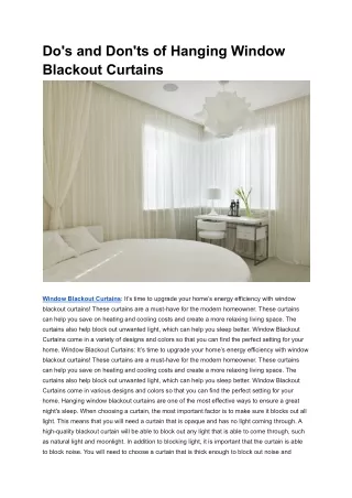 Do's and Don'ts of Hanging Window Blackout Curtains