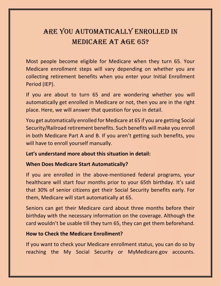 are you automatically enrolled in medicare