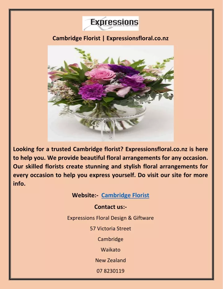 cambridge florist expressionsfloral co nz