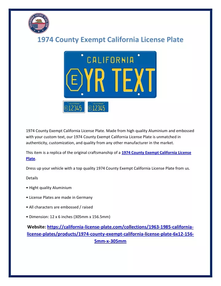 1974 county exempt california license plate