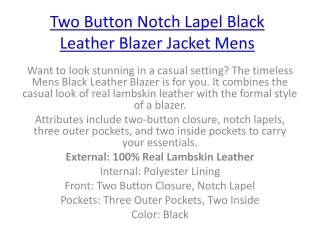 two button notch lapel black leather blazer jacket mens