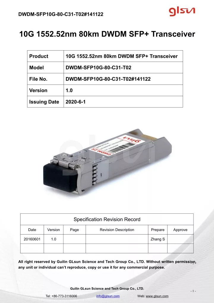 dwdm sfp10g 80 c31 t02 141122