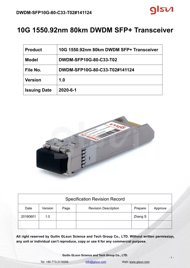 dwdm sfp10g 80 c33 t02 141124