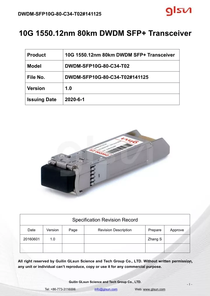 dwdm sfp10g 80 c34 t02 141125