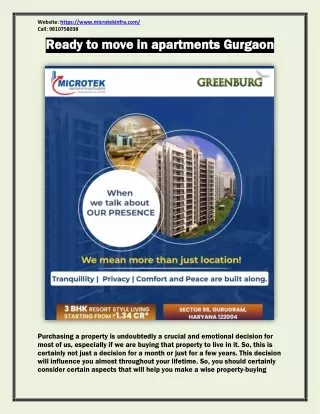Ready to Move in Apartments Gurgaon - Microtek Infrastructures