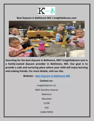 Best Daycare in Baltimore Md | Insightkidzcare.com